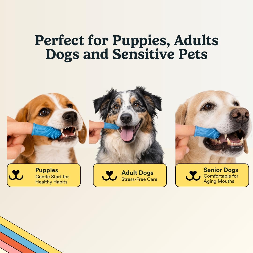 Jasper Dog Toothbrush, 360° Finger Toothbrush for Dogs & Cats, Blue 2-Pack