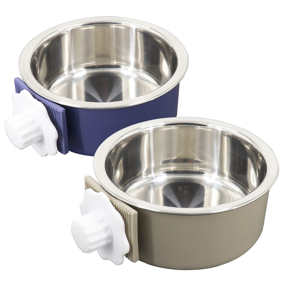 Stainless Steel Removable Pet Food Bowl, Anti-overturn Water Feeder Container, Suitable for Small Dog/Cat/Rabbit, 2 Set of Crate Bowls, Easy to Install and Clean