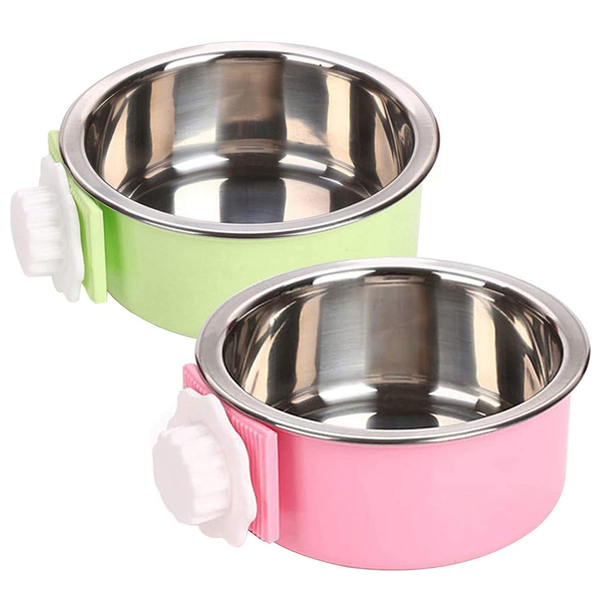 Stainless Steel Removable Pet Food Bowl, Anti-overturn Water Feeder Container, Suitable for Small Dog/Cat/Rabbit, 2 Set of Crate Bowls, Easy to Install and Clean