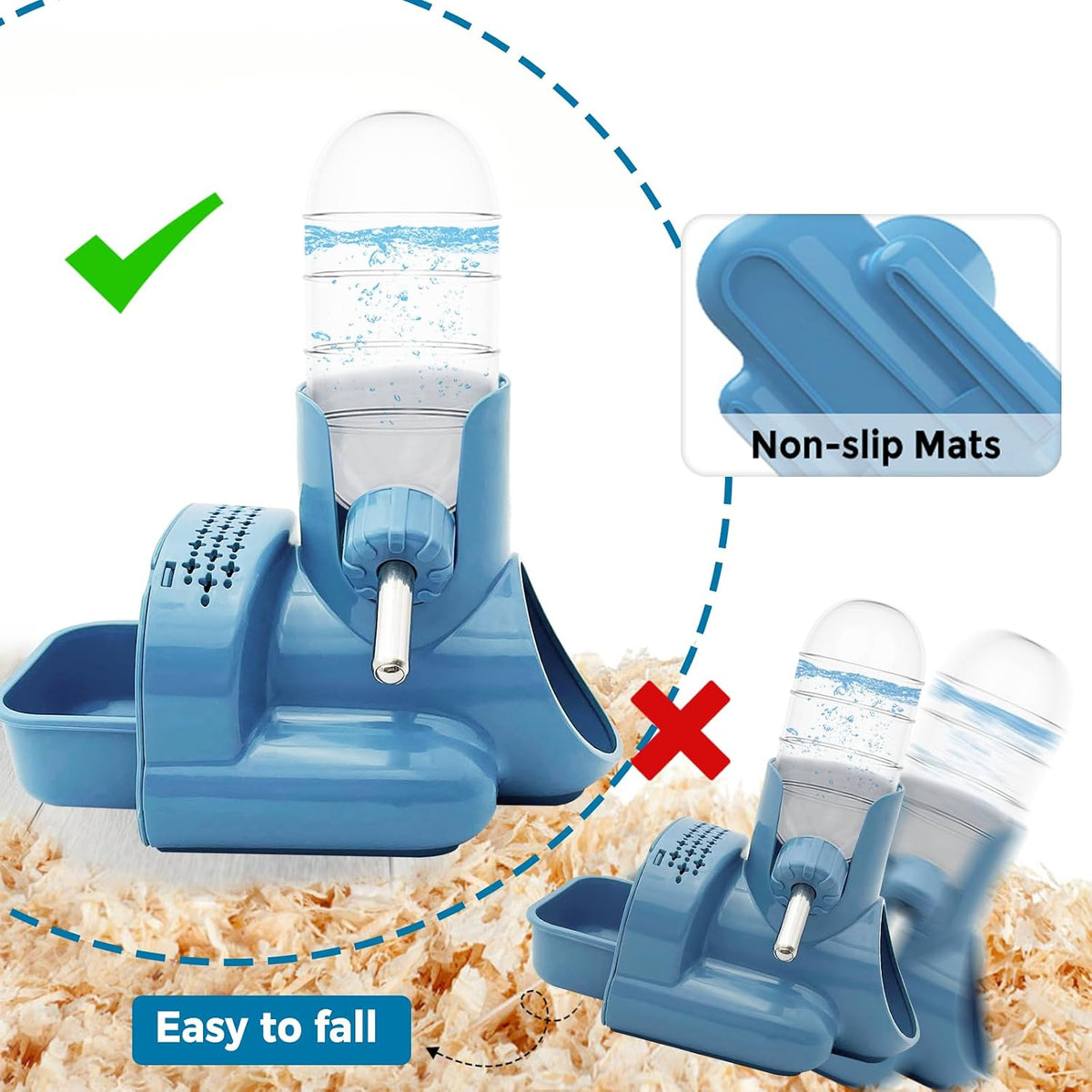 VANNON 3-in-1 Hamster Water Bottle with Food Bowl & Hideout Base, Blue
