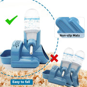 VANNON 3-in-1 Hamster Water Bottle with Food Bowl & Hideout Base, Blue