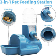 VANNON 3-in-1 Hamster Water Bottle with Food Bowl & Hideout Base, Blue