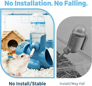 VANNON 3-in-1 Hamster Water Bottle with Food Bowl & Hideout Base, Blue