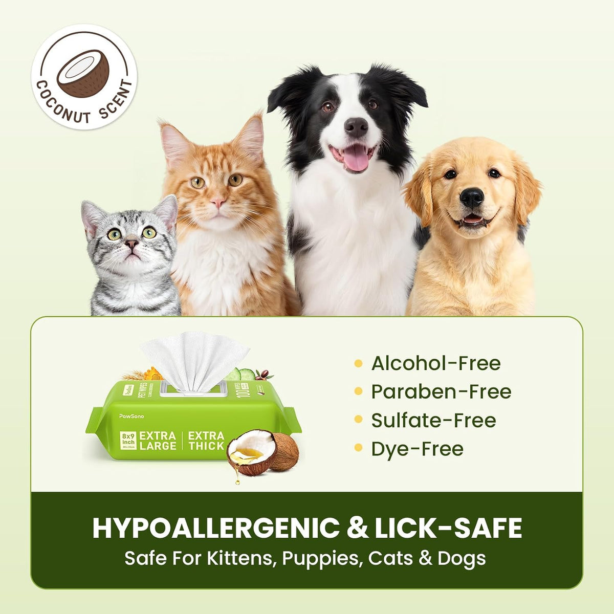 Hypoallergenic Pet Wipes for Dogs, Cats & Small Animals, 400 Coun