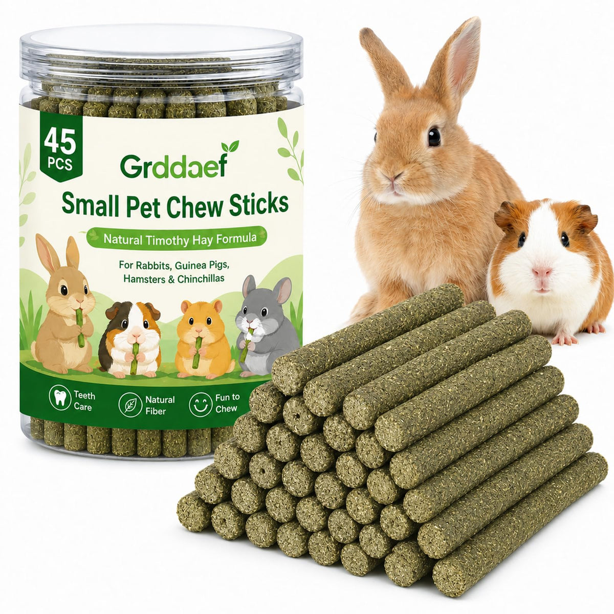 20 PCS Bunny Chew Toys for Teeth, Natural Rabbit Toys Apple Wood Grass Timothy Sticks Chew and Treat for Guinea Pigs Hamster Chinchillas