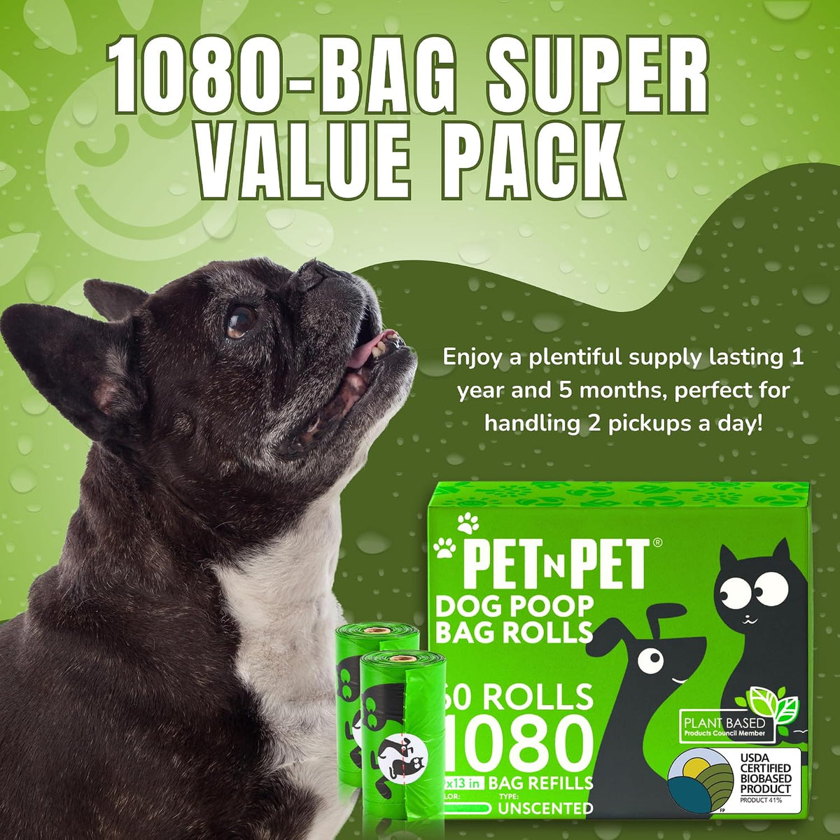Pet N Pet Dog Poop Bags Rolls, 1080 Cnt Bulk Poop Bags for Dogs, Unscented