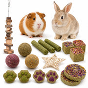 20 PCS Bunny Chew Toys for Teeth, Natural Rabbit Toys Apple Wood Grass Timothy Sticks Chew and Treat for Guinea Pigs Hamster Chinchillas